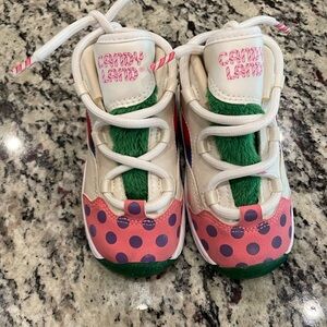 Reebok Kids White Sneakers with Pink Polka Dots and Green Trim